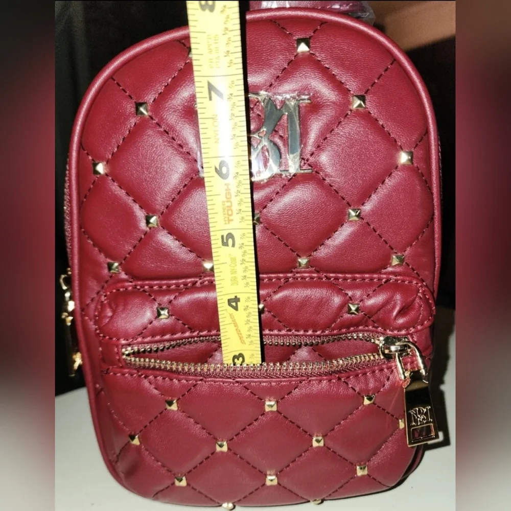 Badgley Mischka Small Quilted Diamond studded Burgundy Backpack